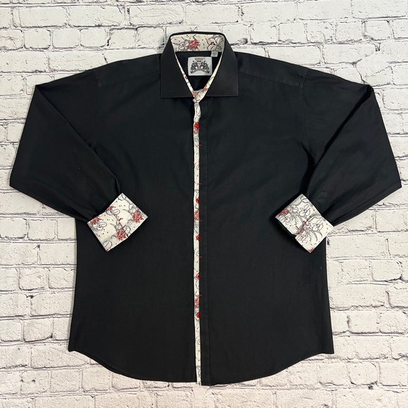 BG The Authentic Shirt Maker Men's XL Long Sleeve Black Button Up Shirt - Picture 1 of 10